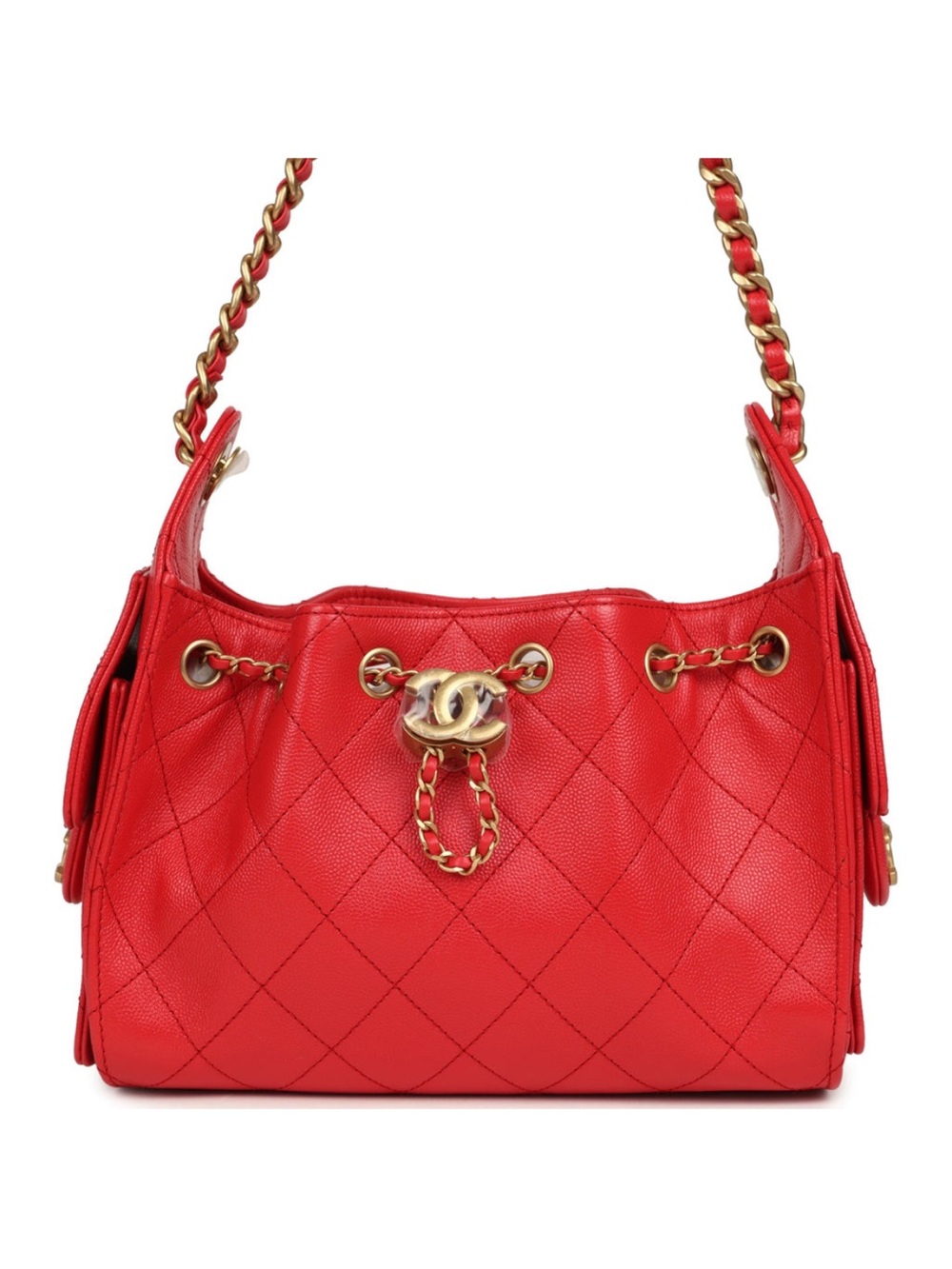 Chanel 25 Hobo Mini in Bright Red Caviar Leather with Aged Gold Hardware